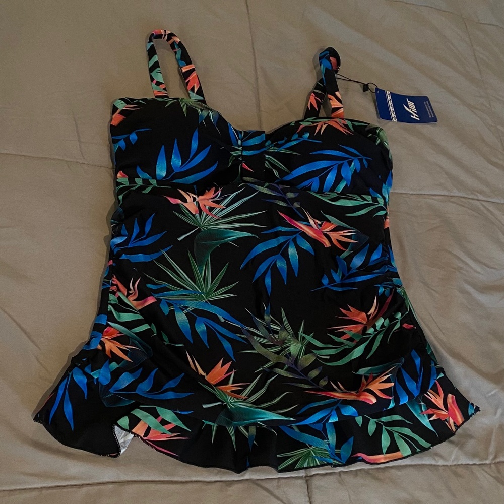 Hilor Blue Green White Women Swimming Tankini Top Size 10